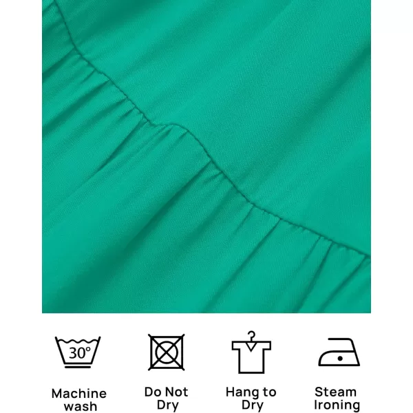 imageZESICA Womens 2024 Boho Summer One Shoulder Short Sleeve Smocked Side Split Ruffle Swing Midi DressGreen