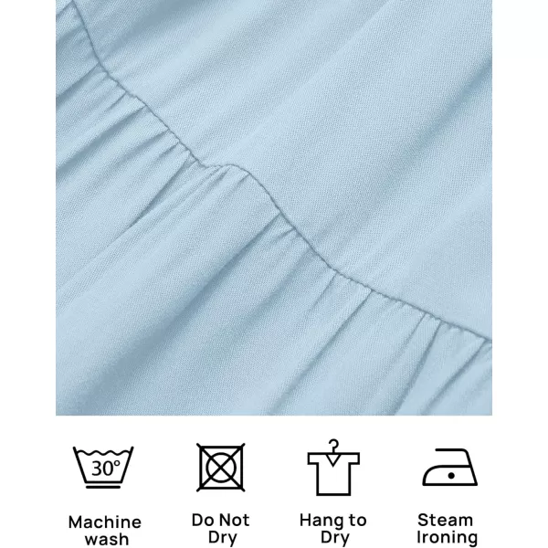 imageZESICA Womens 2024 Boho Summer One Shoulder Short Sleeve Smocked Side Split Ruffle Swing Midi DressLight Blue