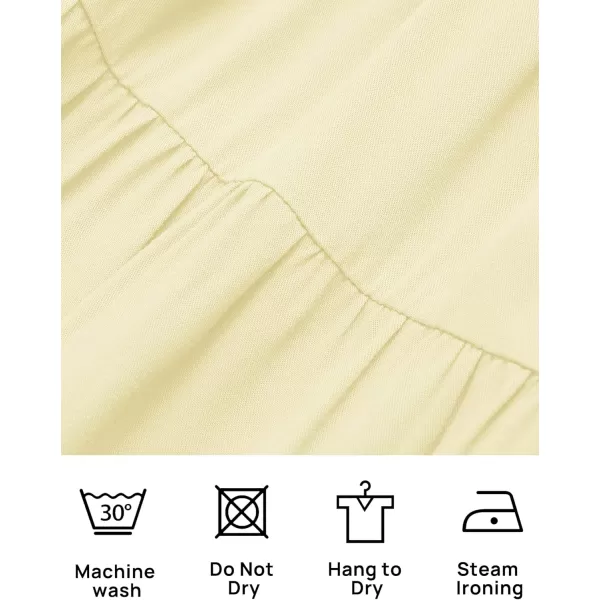 imageZESICA Womens 2024 Boho Summer One Shoulder Short Sleeve Smocked Side Split Ruffle Swing Midi DressLight Yellow