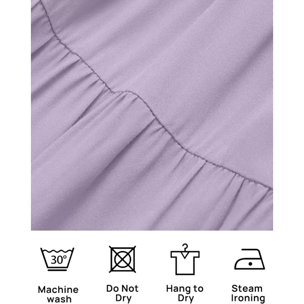 imageZESICA Womens 2024 Boho Summer One Shoulder Short Sleeve Smocked Side Split Ruffle Swing Midi DressPurple