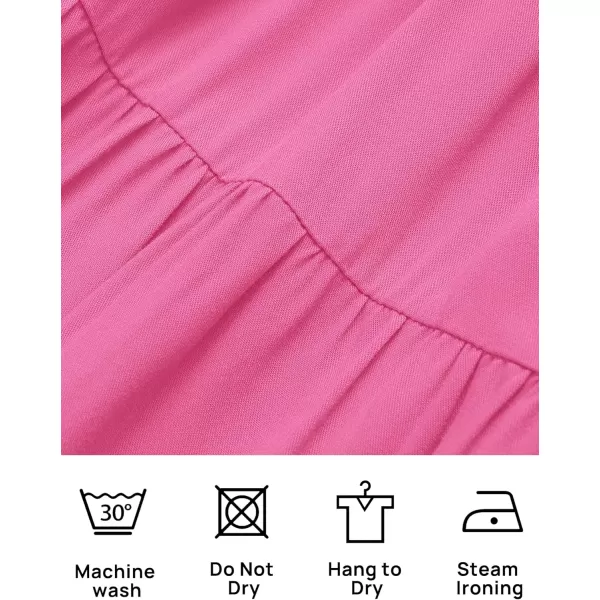 imageZESICA Womens 2024 Boho Summer One Shoulder Short Sleeve Smocked Side Split Ruffle Swing Midi DressRose Pink