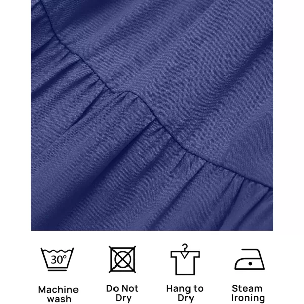 imageZESICA Womens 2024 Boho Summer One Shoulder Short Sleeve Smocked Side Split Ruffle Swing Midi DressRoyal Blue