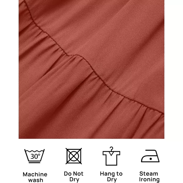 imageZESICA Womens 2024 Boho Summer One Shoulder Short Sleeve Smocked Side Split Ruffle Swing Midi DressRust