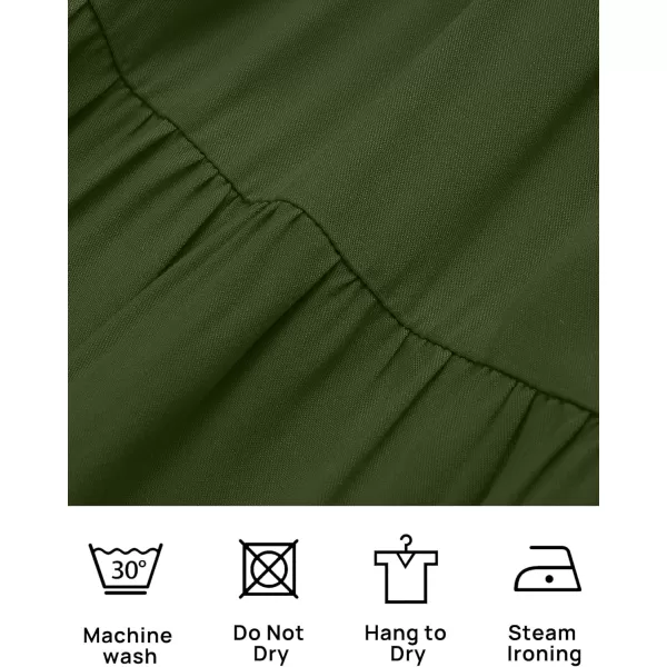 imageZESICA Womens 2024 Boho Summer Square Neck Puff Sleeve Off Shoulder Smocked Tiered Casual A Line Short Mini DressArmygreen
