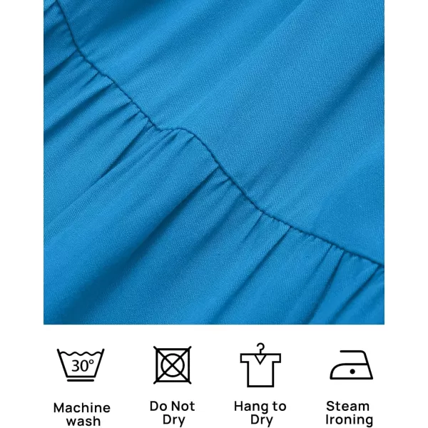 imageZESICA Womens 2024 Boho Summer Square Neck Puff Sleeve Off Shoulder Smocked Tiered Casual A Line Short Mini DressCobaltblue