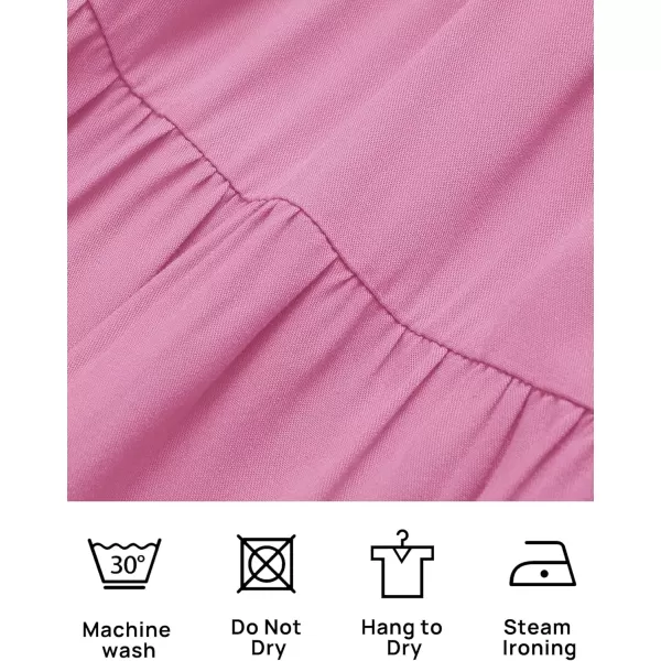 imageZESICA Womens 2024 Boho Summer Square Neck Puff Sleeve Off Shoulder Smocked Tiered Casual A Line Short Mini DressDustypink