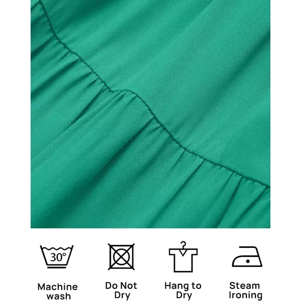 imageZESICA Womens 2024 Boho Summer Square Neck Puff Sleeve Off Shoulder Smocked Tiered Casual A Line Short Mini DressGreen