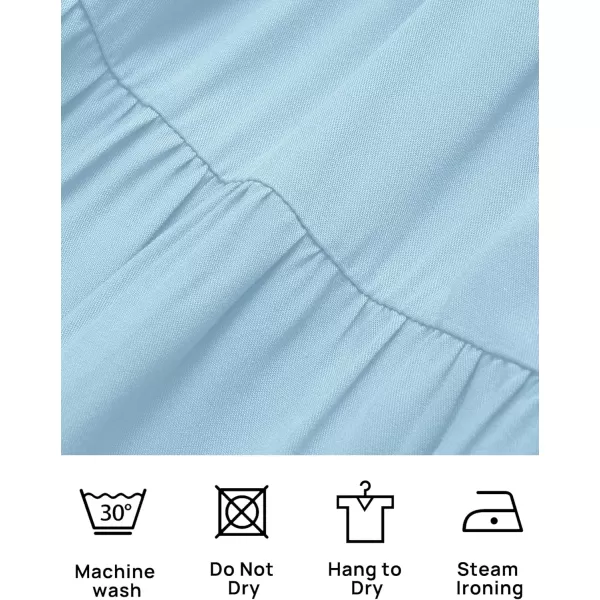 imageZESICA Womens 2024 Boho Summer Square Neck Puff Sleeve Off Shoulder Smocked Tiered Casual A Line Short Mini DressLightblue