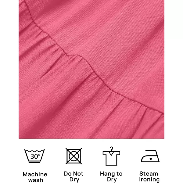 imageZESICA Womens 2024 Boho Summer Square Neck Puff Sleeve Off Shoulder Smocked Tiered Casual A Line Short Mini DressPink