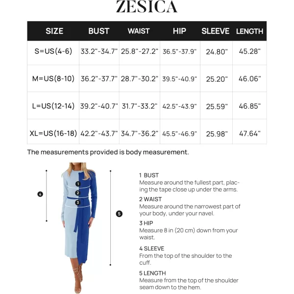 imageZESICA Womens 2024 Fall Ribbed Knit Sweater Dress Elegant Long Sleeve Crewneck Tie Waist Slim Fit Bodycon Midi DressesBlue