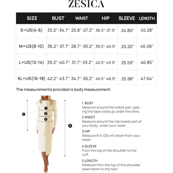 imageZESICA Womens 2024 Fall Ribbed Knit Sweater Dress Elegant Long Sleeve Crewneck Tie Waist Slim Fit Bodycon Midi DressesCream