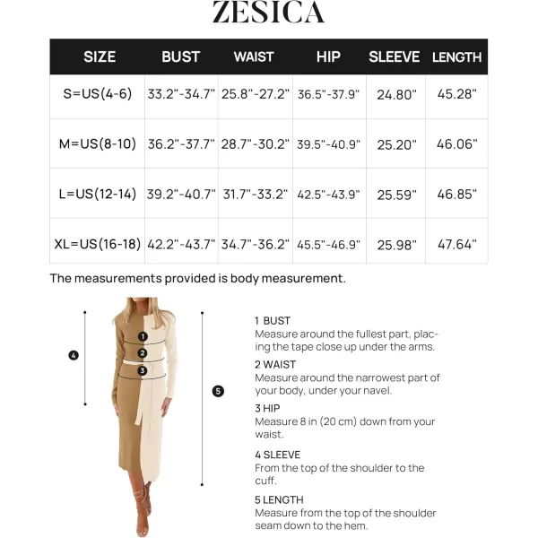 imageZESICA Womens 2024 Fall Ribbed Knit Sweater Dress Elegant Long Sleeve Crewneck Tie Waist Slim Fit Bodycon Midi DressesKhaki