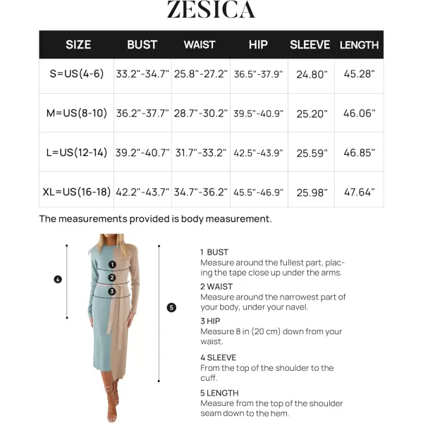 imageZESICA Womens 2024 Fall Ribbed Knit Sweater Dress Elegant Long Sleeve Crewneck Tie Waist Slim Fit Bodycon Midi DressesSage