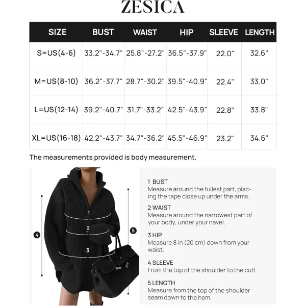 imageZESICA Womens 2024 Long Sleeve Mini Sweater Dress Fall Quarter Zip Ribbed Knit Oversized Pullover Jumper SweatersBlack