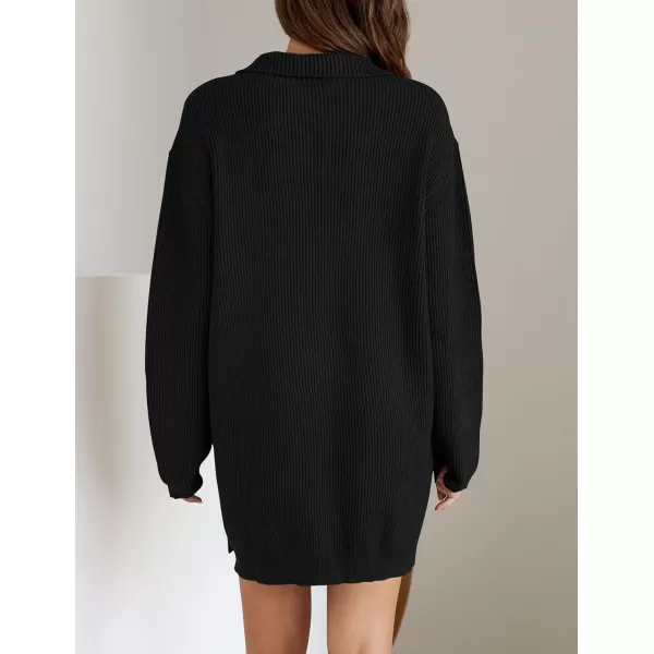 imageZESICA Womens 2024 Long Sleeve Mini Sweater Dress Fall Quarter Zip Ribbed Knit Oversized Pullover Jumper SweatersBlack