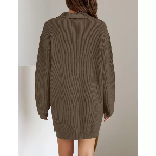 imageZESICA Womens 2024 Long Sleeve Mini Sweater Dress Fall Quarter Zip Ribbed Knit Oversized Pullover Jumper SweatersCoffee