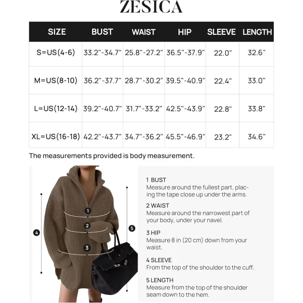 imageZESICA Womens 2024 Long Sleeve Mini Sweater Dress Fall Quarter Zip Ribbed Knit Oversized Pullover Jumper SweatersCoffee
