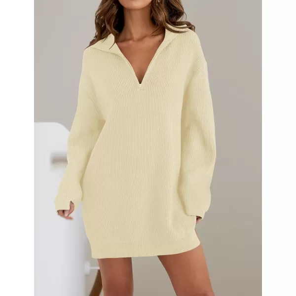 imageZESICA Womens 2024 Long Sleeve Mini Sweater Dress Fall Quarter Zip Ribbed Knit Oversized Pullover Jumper SweatersCream