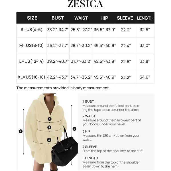 imageZESICA Womens 2024 Long Sleeve Mini Sweater Dress Fall Quarter Zip Ribbed Knit Oversized Pullover Jumper SweatersCream
