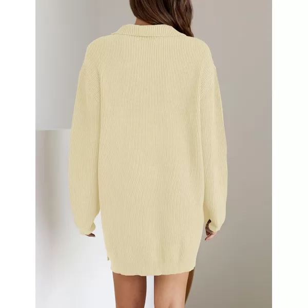 imageZESICA Womens 2024 Long Sleeve Mini Sweater Dress Fall Quarter Zip Ribbed Knit Oversized Pullover Jumper SweatersCream
