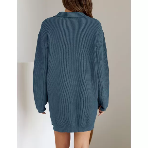 imageZESICA Womens 2024 Long Sleeve Mini Sweater Dress Fall Quarter Zip Ribbed Knit Oversized Pullover Jumper SweatersDarkblue