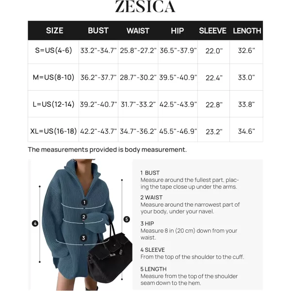 imageZESICA Womens 2024 Long Sleeve Mini Sweater Dress Fall Quarter Zip Ribbed Knit Oversized Pullover Jumper SweatersDarkblue