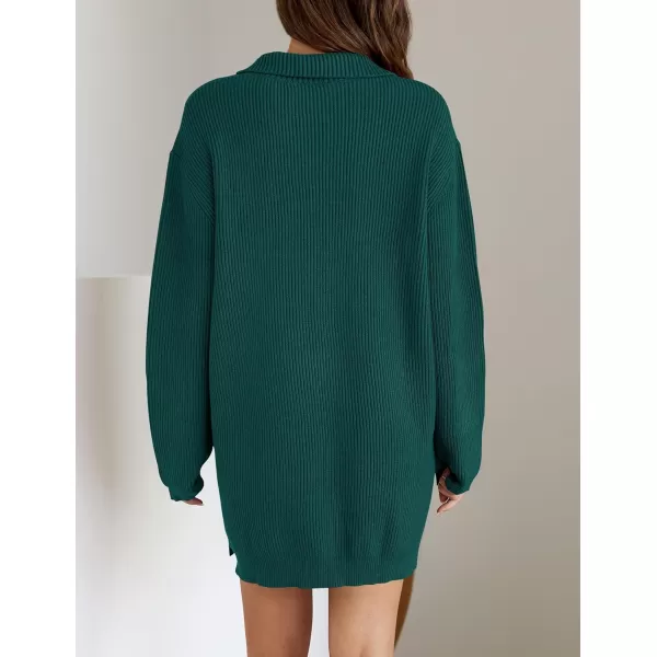 imageZESICA Womens 2024 Long Sleeve Mini Sweater Dress Fall Quarter Zip Ribbed Knit Oversized Pullover Jumper SweatersDarkgreen