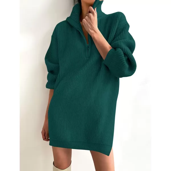 imageZESICA Womens 2024 Long Sleeve Mini Sweater Dress Fall Quarter Zip Ribbed Knit Oversized Pullover Jumper SweatersDarkgreen