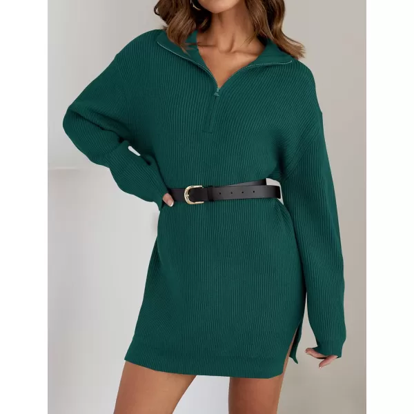 imageZESICA Womens 2024 Long Sleeve Mini Sweater Dress Fall Quarter Zip Ribbed Knit Oversized Pullover Jumper SweatersDarkgreen