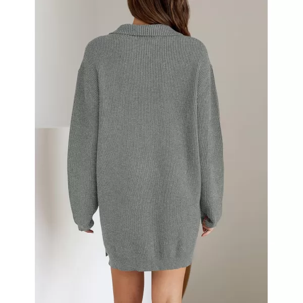 imageZESICA Womens 2024 Long Sleeve Mini Sweater Dress Fall Quarter Zip Ribbed Knit Oversized Pullover Jumper SweatersGrey