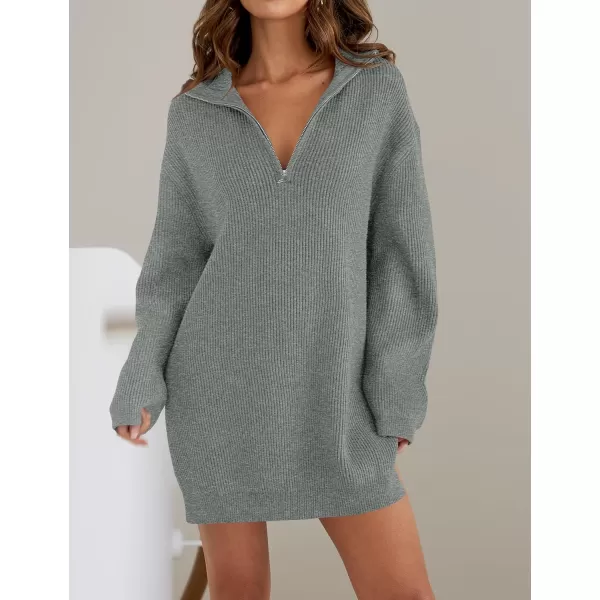 imageZESICA Womens 2024 Long Sleeve Mini Sweater Dress Fall Quarter Zip Ribbed Knit Oversized Pullover Jumper SweatersGrey