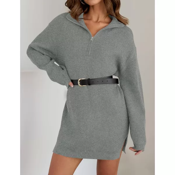 imageZESICA Womens 2024 Long Sleeve Mini Sweater Dress Fall Quarter Zip Ribbed Knit Oversized Pullover Jumper SweatersGrey