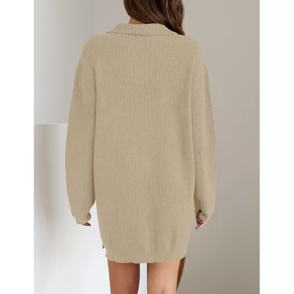 imageZESICA Womens 2024 Long Sleeve Mini Sweater Dress Fall Quarter Zip Ribbed Knit Oversized Pullover Jumper SweatersKhaki