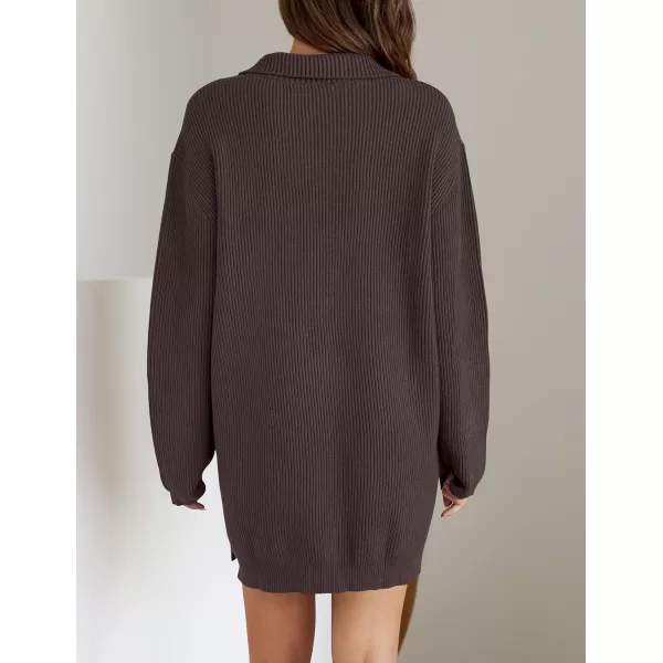 imageZESICA Womens 2024 Long Sleeve Mini Sweater Dress Fall Quarter Zip Ribbed Knit Oversized Pullover Jumper SweatersNutmeg