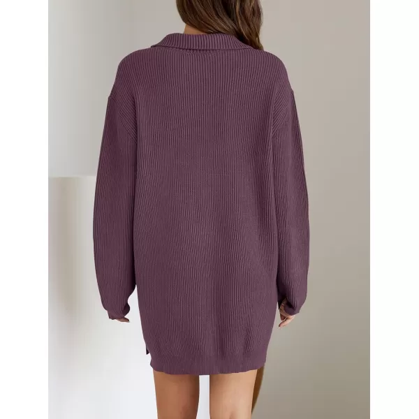 imageZESICA Womens 2024 Long Sleeve Mini Sweater Dress Fall Quarter Zip Ribbed Knit Oversized Pullover Jumper SweatersPurple