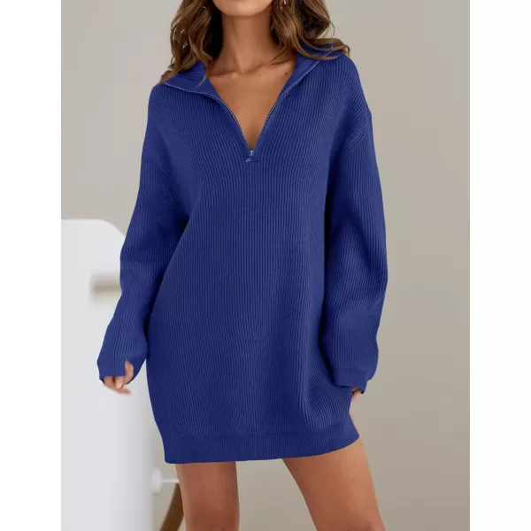 imageZESICA Womens 2024 Long Sleeve Mini Sweater Dress Fall Quarter Zip Ribbed Knit Oversized Pullover Jumper SweatersRoyalblue