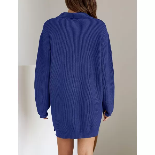 imageZESICA Womens 2024 Long Sleeve Mini Sweater Dress Fall Quarter Zip Ribbed Knit Oversized Pullover Jumper SweatersRoyalblue
