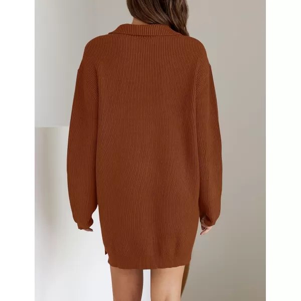 imageZESICA Womens 2024 Long Sleeve Mini Sweater Dress Fall Quarter Zip Ribbed Knit Oversized Pullover Jumper SweatersRust