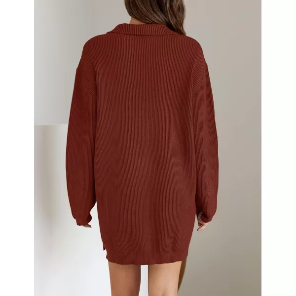 imageZESICA Womens 2024 Long Sleeve Mini Sweater Dress Fall Quarter Zip Ribbed Knit Oversized Pullover Jumper SweatersWine