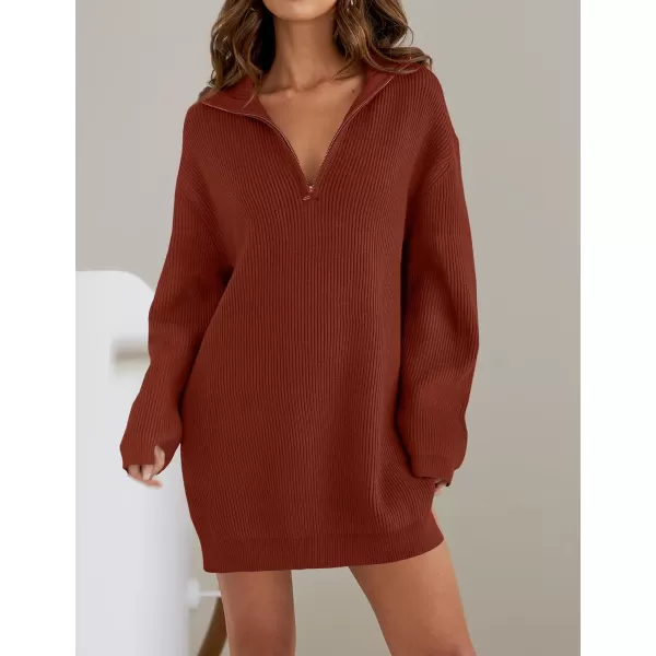 imageZESICA Womens 2024 Long Sleeve Mini Sweater Dress Fall Quarter Zip Ribbed Knit Oversized Pullover Jumper SweatersWine