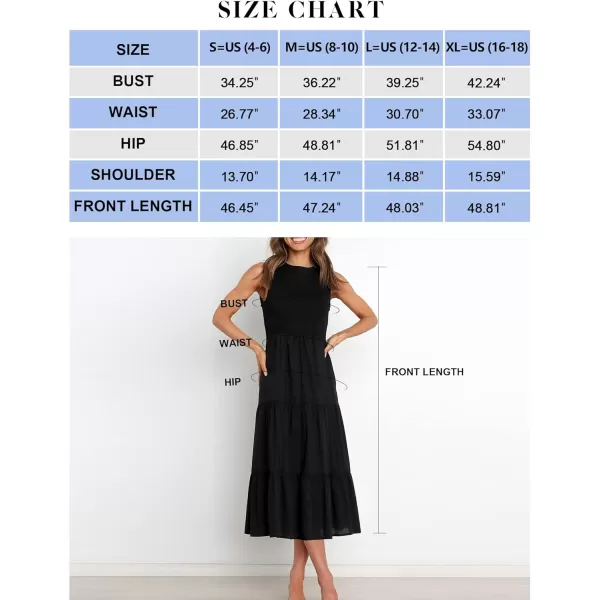 imageZESICA Womens 2024 Summer Casual Sleeveless Crew Neck Smocked High Waist Flowy Tiered A Line Midi DressBlack