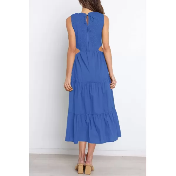 imageZESICA Womens 2024 Summer Casual Sleeveless Crew Neck Smocked High Waist Flowy Tiered A Line Midi DressCutoutroyalblue