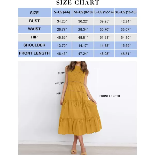 imageZESICA Womens 2024 Summer Casual Sleeveless Crew Neck Smocked High Waist Flowy Tiered A Line Midi DressGinger