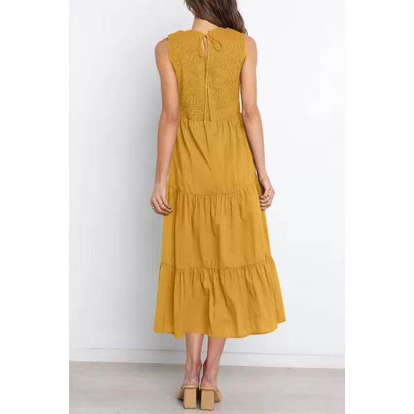 imageZESICA Womens 2024 Summer Casual Sleeveless Crew Neck Smocked High Waist Flowy Tiered A Line Midi DressGinger