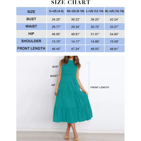 imageZESICA Womens 2024 Summer Casual Sleeveless Crew Neck Smocked High Waist Flowy Tiered A Line Midi DressPeacock