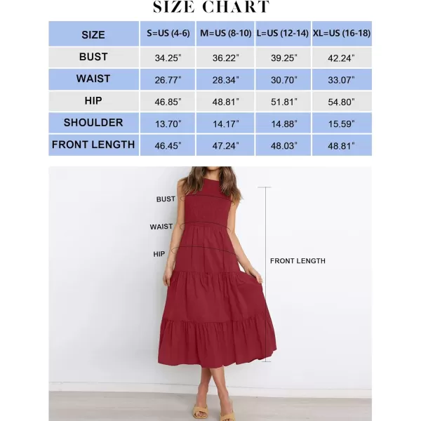 imageZESICA Womens 2024 Summer Casual Sleeveless Crew Neck Smocked High Waist Flowy Tiered A Line Midi DressRed