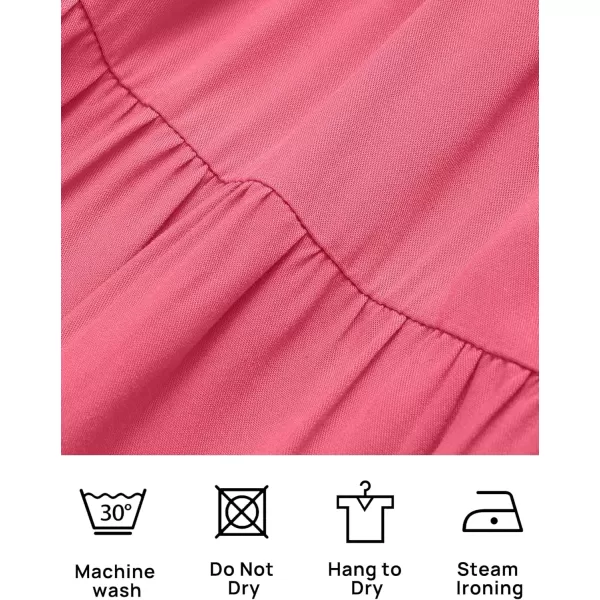 imageZESICA Womens 2024 Summer Casual Sleeveless Crew Neck Smocked High Waist Flowy Tiered A Line Midi DressRose