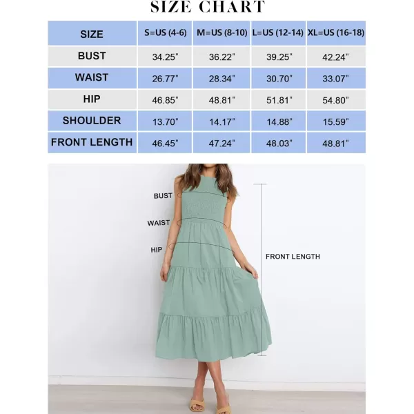 imageZESICA Womens 2024 Summer Casual Sleeveless Crew Neck Smocked High Waist Flowy Tiered A Line Midi DressSage