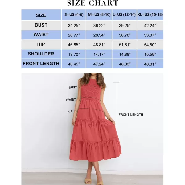 imageZESICA Womens 2024 Summer Casual Sleeveless Crew Neck Smocked High Waist Flowy Tiered A Line Midi DressWatermelon