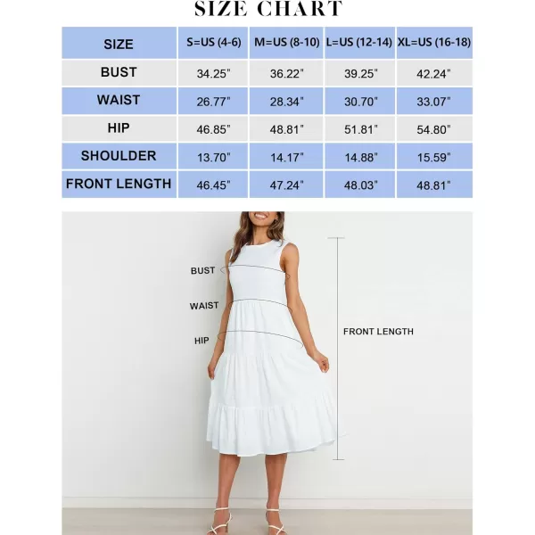 imageZESICA Womens 2024 Summer Casual Sleeveless Crew Neck Smocked High Waist Flowy Tiered A Line Midi DressWhite